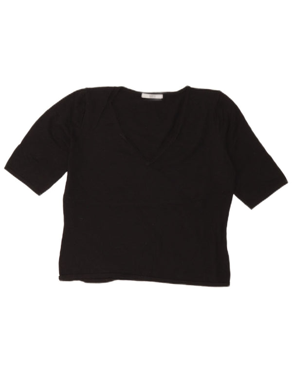 Marks & Spencer Damen Crop T-Shirt Top UK 16 Large Schwarze Viskose