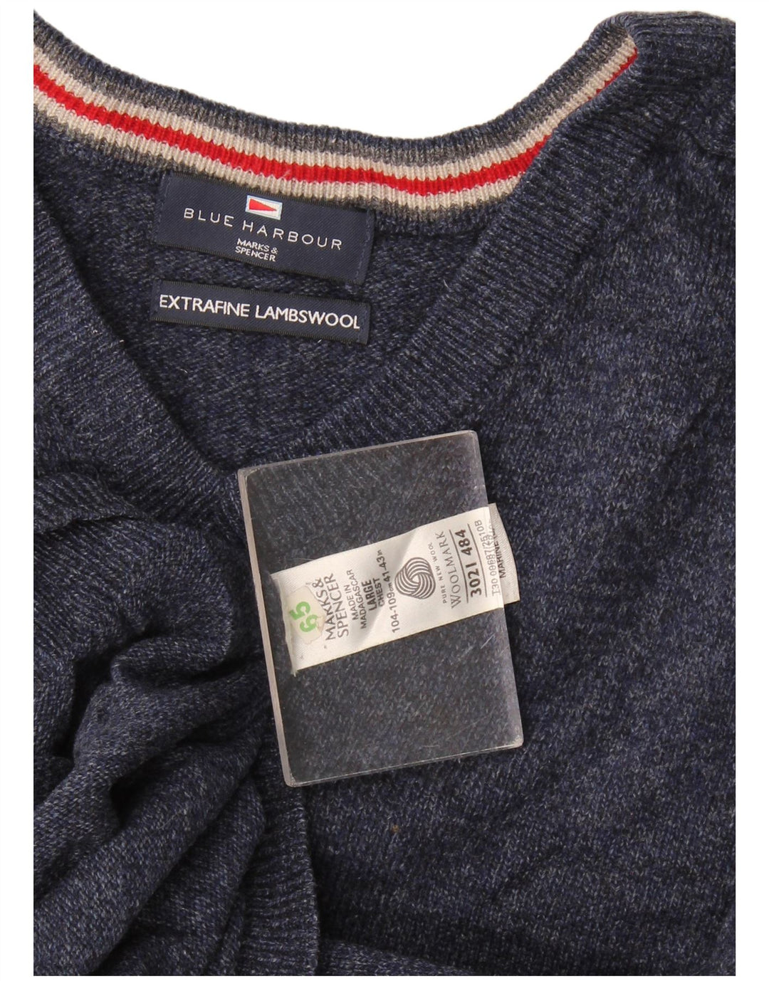 Marks & Spencer Herren Blue Harbour Pullover mit V-Ausschnitt, Größe L, Marineblau