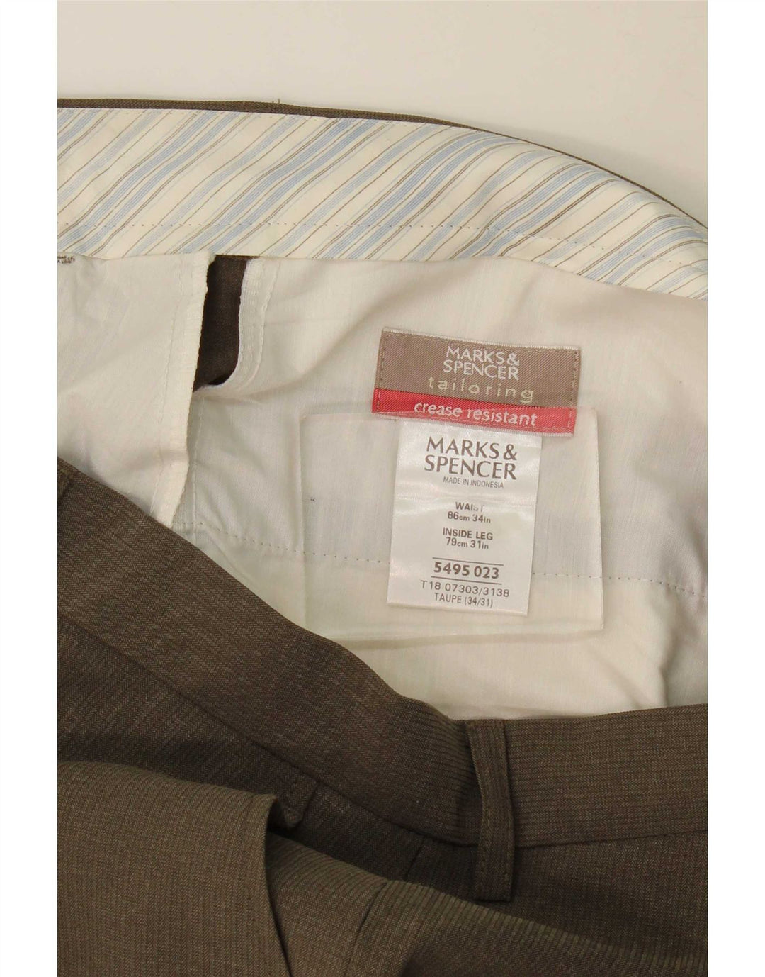 Gerade Herren-Anzughose von Marks & Spencer, W34, L31, Khaki, Polyester