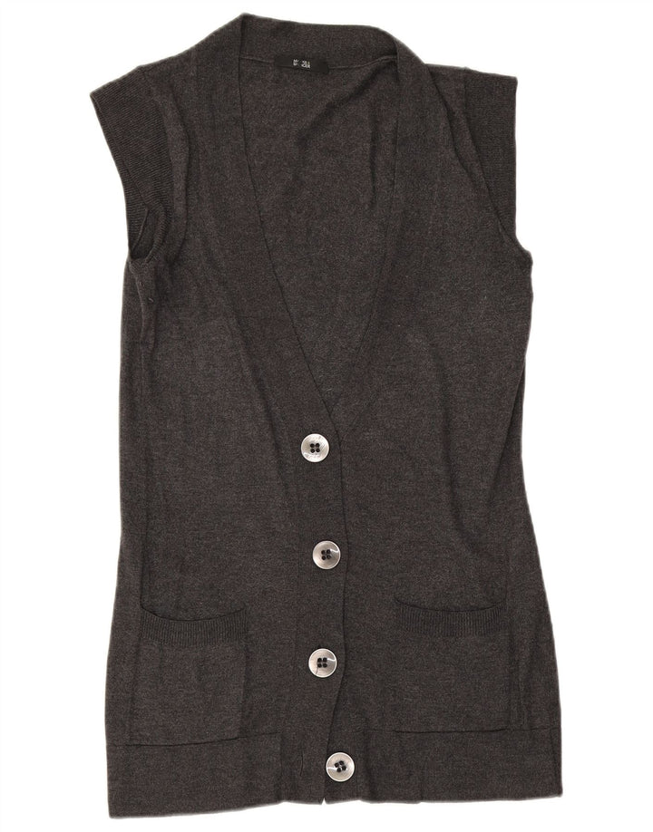 Marks & Spencer Damen Ärmelloser Cardigan-Pullover UK 12 Mittelgrau