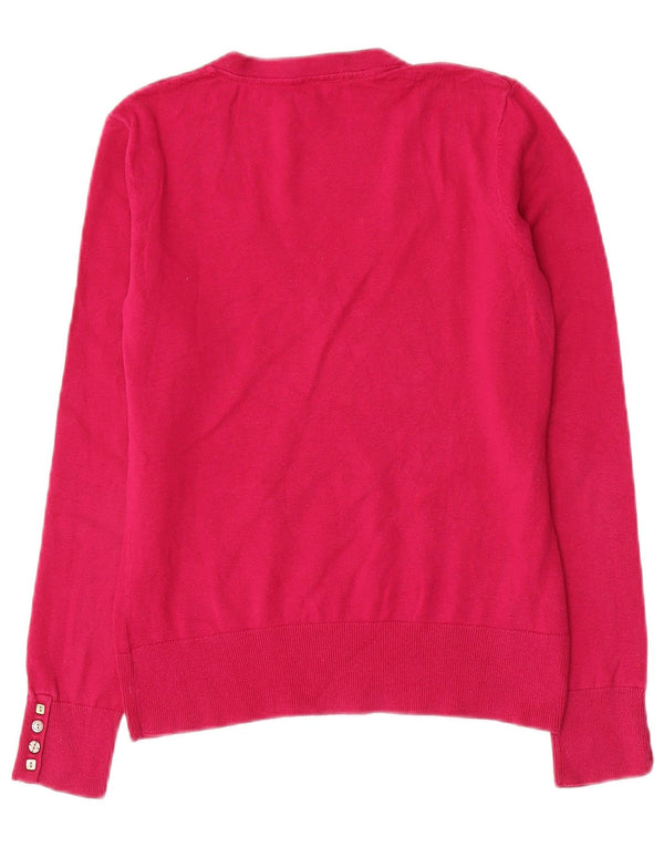 LAURA ASHLEY Damen Crop V-Ausschnitt Pullover Pullover UK 12 Mittelrosa Baumwolle