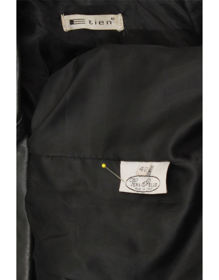 Vintage Damen Ledermantel IT 42 Mittelschwarzes Leder