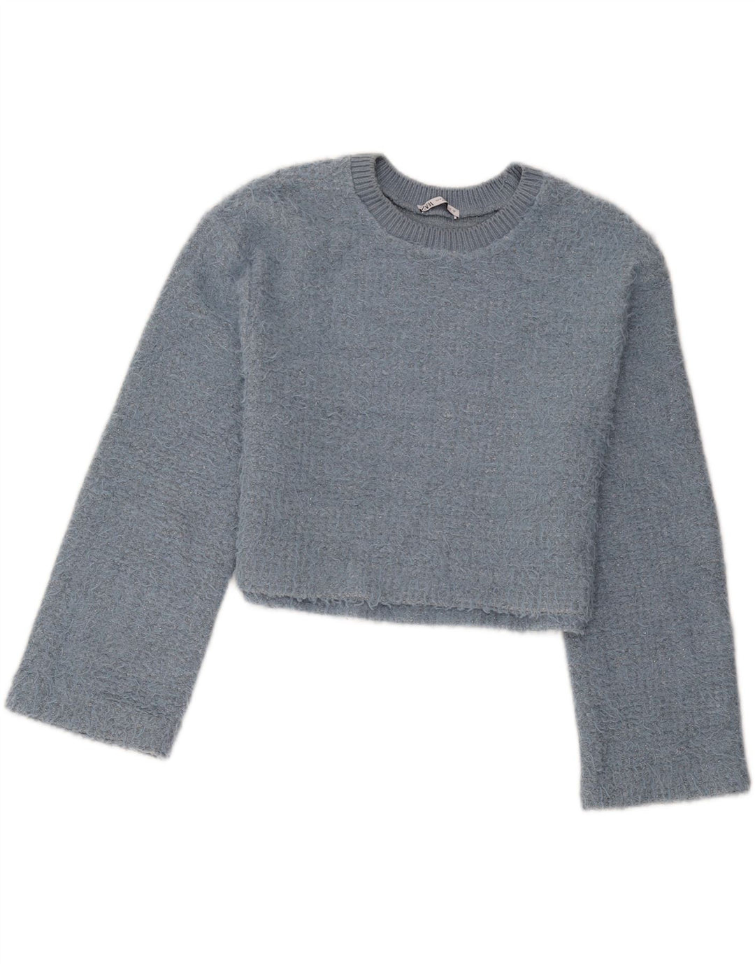Zara Damen Crop Crew Neck Pullover Pullover UK 14 Mittelblaues Polyester