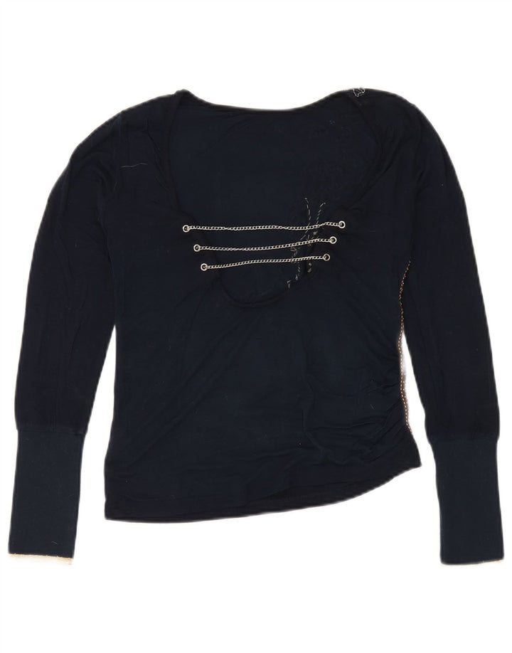 Kor@Kor Womens Abstract Pattern Top Langarm UK 10 Small Marineblau