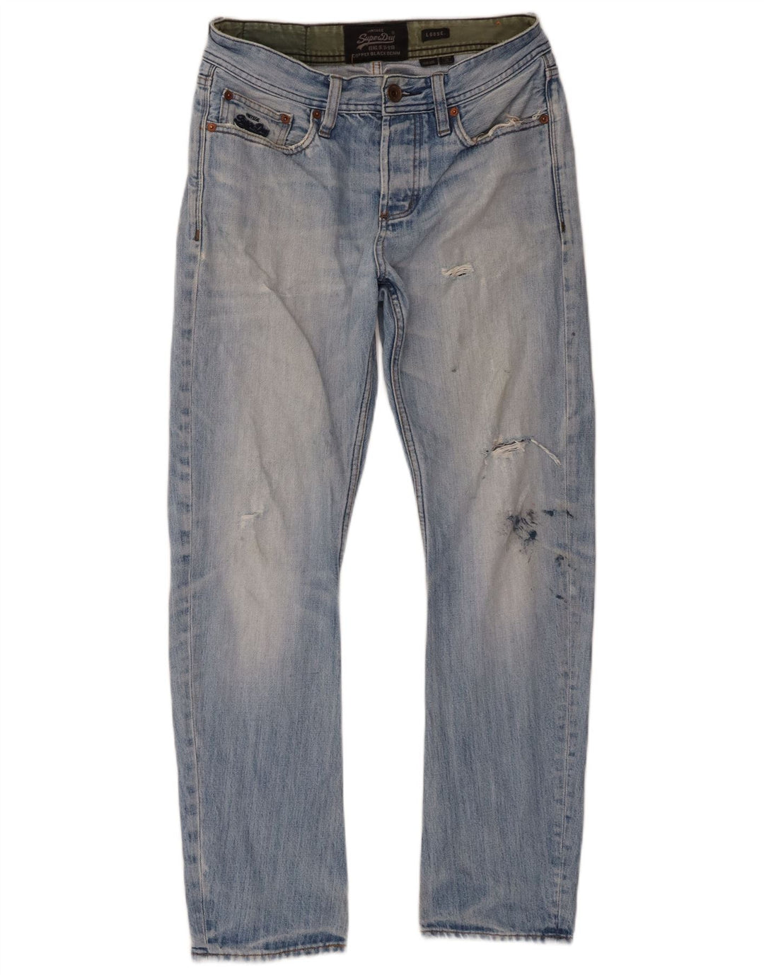 Superdry Herren Distressed Loose Jeans W30 L30 Blaue Baumwolle