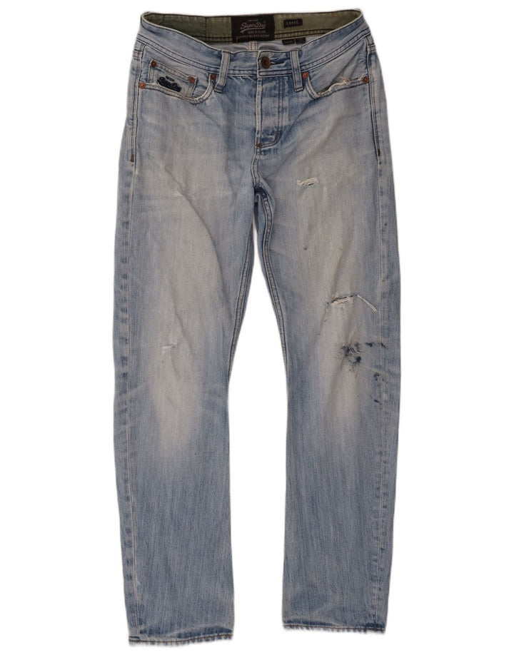 Superdry Herren Distressed Loose Jeans W30 L30 Blaue Baumwolle