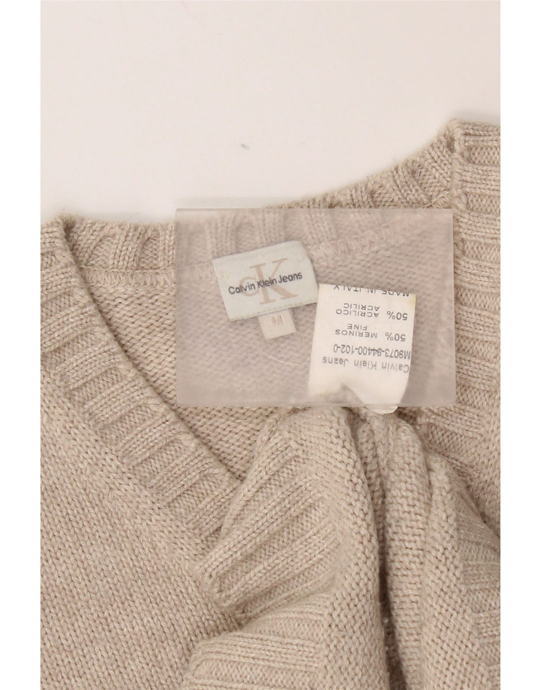 Calvin Klein Herren-Pullover mit V-Ausschnitt aus mittelbeiger Merinowolle
