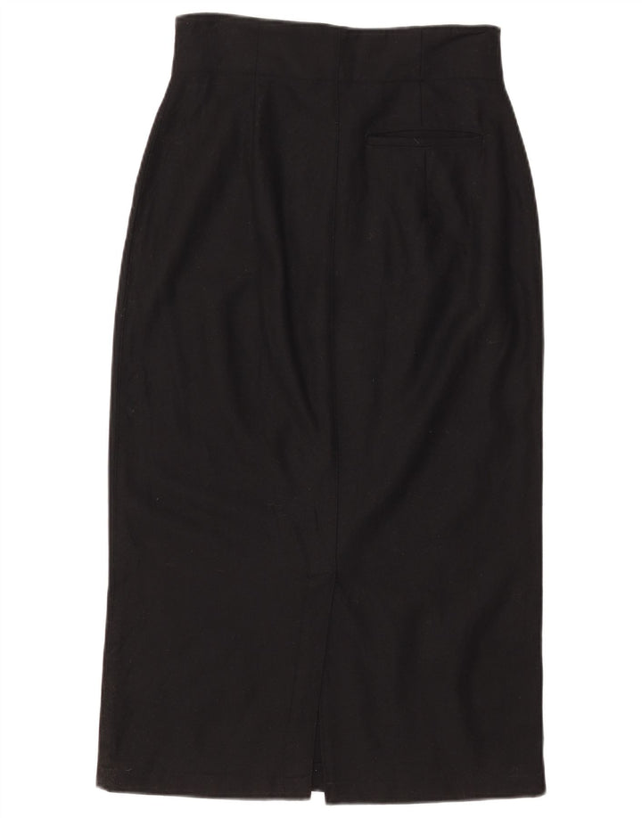 Benetton Damen-Midirock mit hoher Taille, Größe 44, mittelgroß, W28, schwarze Wolle