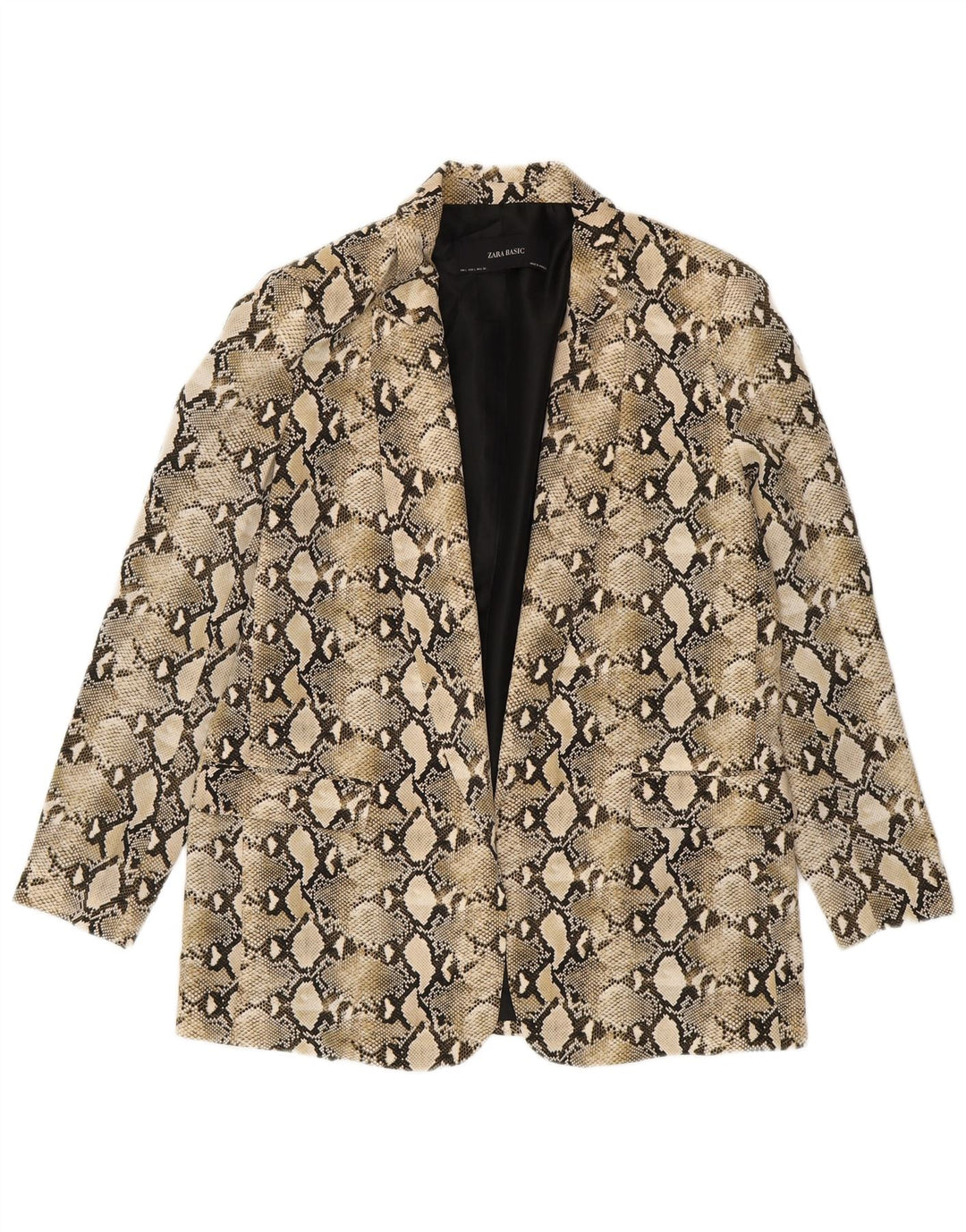 Zara Damen-Blazer-Jacke, UK 14, groß, Beige, Animal-Print, Polyester