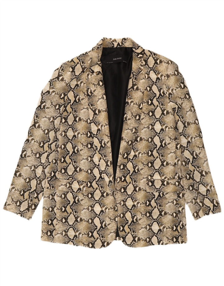 Zara Damen-Blazer-Jacke, UK 14, groß, Beige, Animal-Print, Polyester