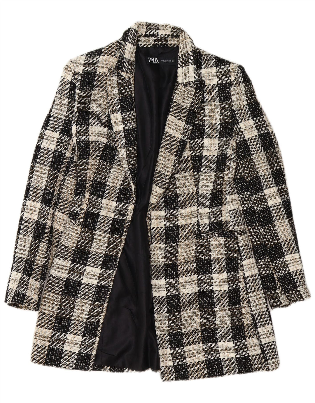 Zara Womens Open Overcoat UK 6 XS Schwarz kariertes Acetat