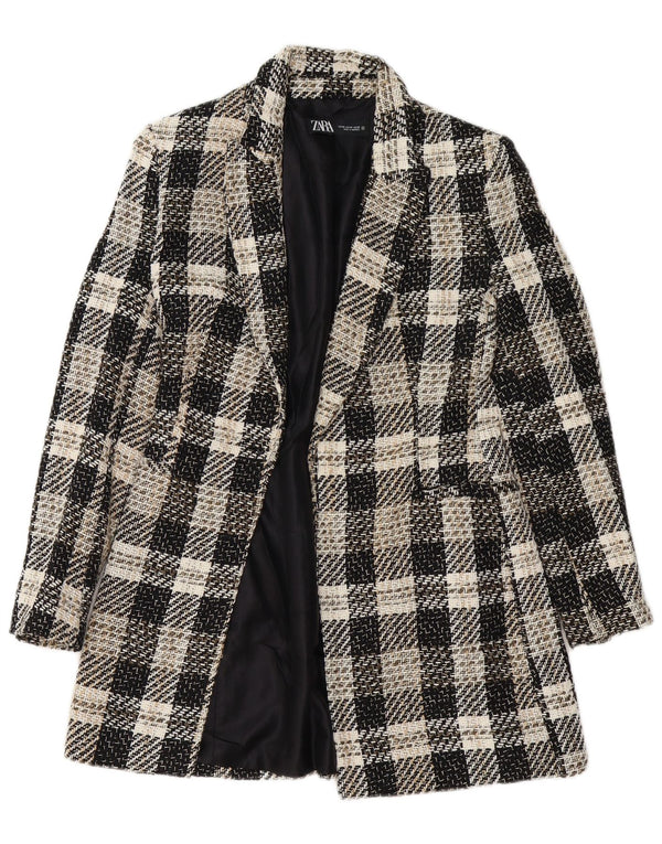 Zara Womens Open Overcoat UK 6 XS Schwarz kariertes Acetat