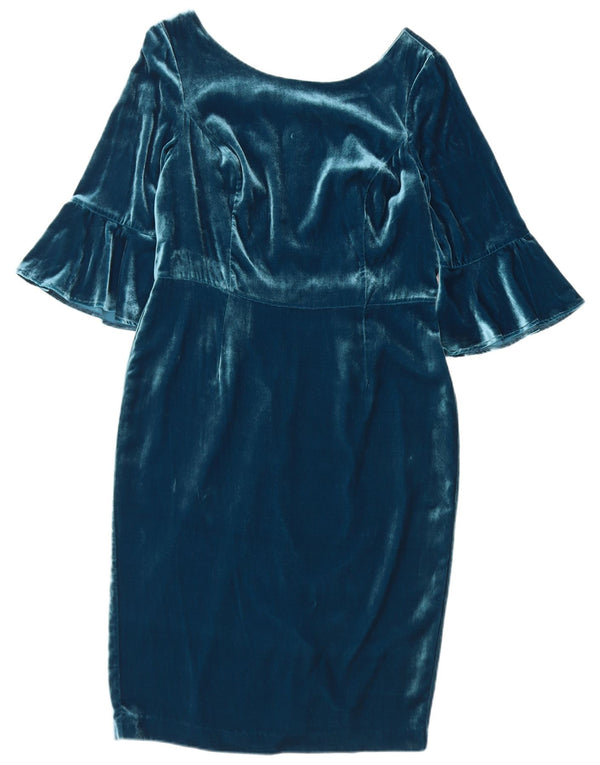 Boden Damen-Etuikleid aus Velours mit 3/4-Ärmeln, UK 12, mittelblaue Viskose