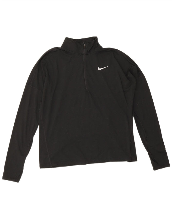 Nike Damen Dri Fit Zip Neck Pullover Trainingsanzug Top UK 14 Medium Schwarz
