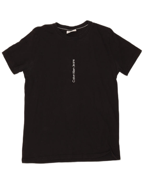 Calvin Klein Jeans Damen Grafik-T-Shirt-Oberteil UK 14 Mittelschwarze Baumwolle