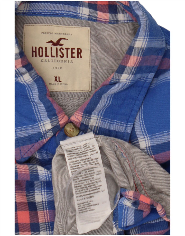 Hollister Herren-Flanellhemd XL, blau kariert, Baumwolle