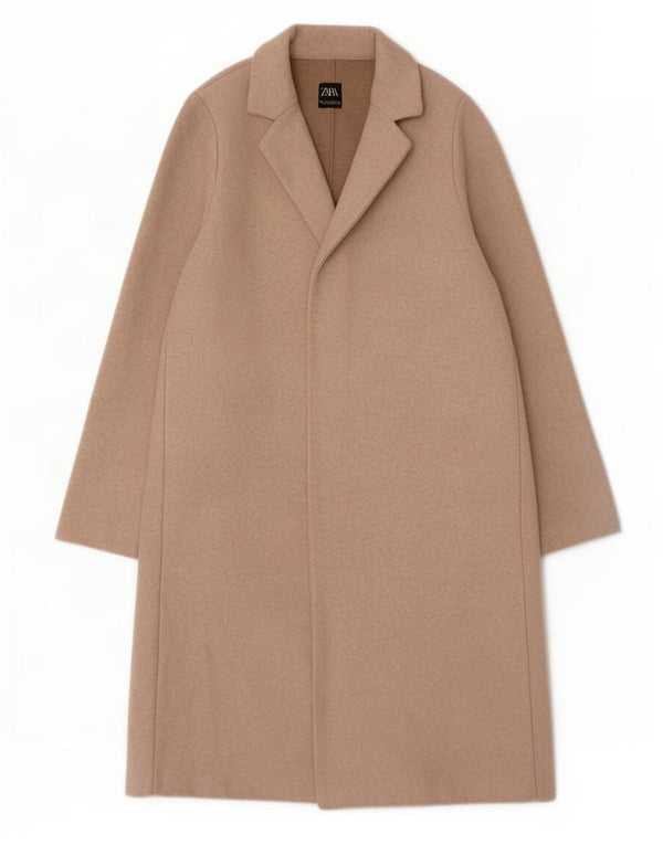 Zara Womens Open Overcoat UK 16 Large Beige Polyester