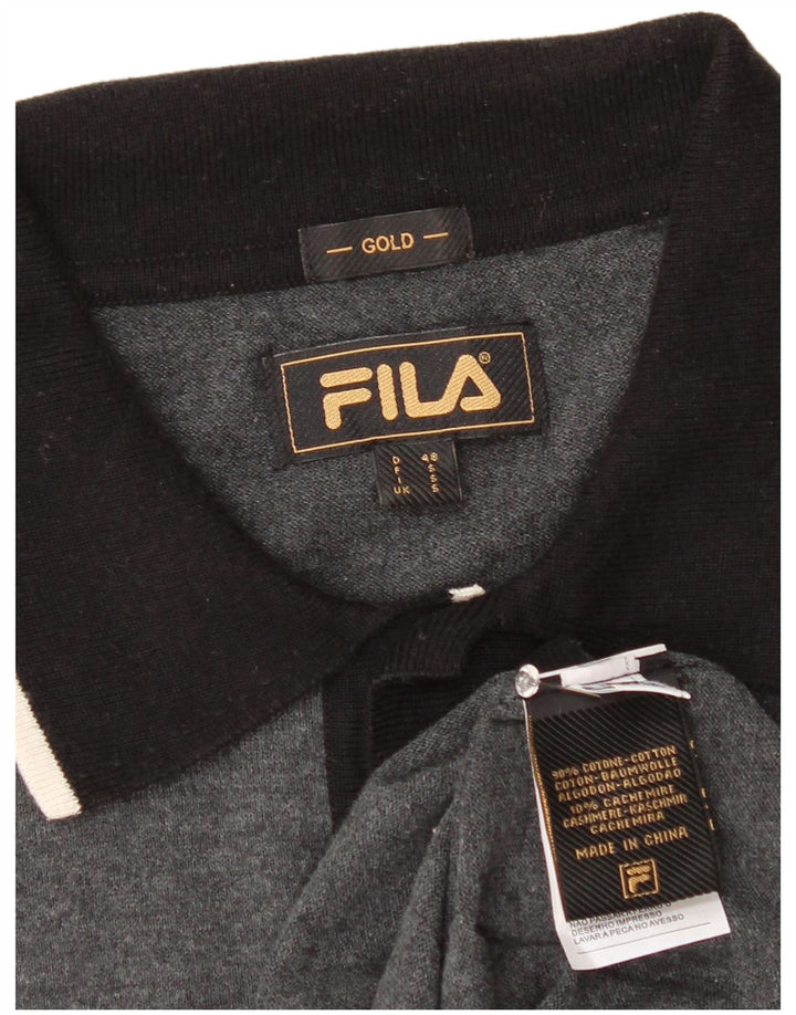 Fila Herren-Poloshirt, kleine graue Colourblock-Baumwolle