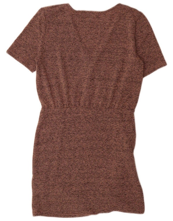 Zara Damen Etuikleid UK 12 Mittelbraun geflecktes Polyester