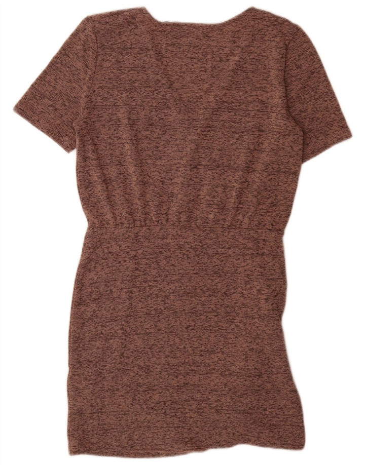 Zara Damen Etuikleid UK 12 Mittelbraun geflecktes Polyester