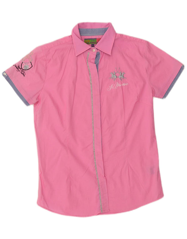 La Martina Damen Grafik-Kurzarmshirt UK 18 XL Rosa Baumwolle