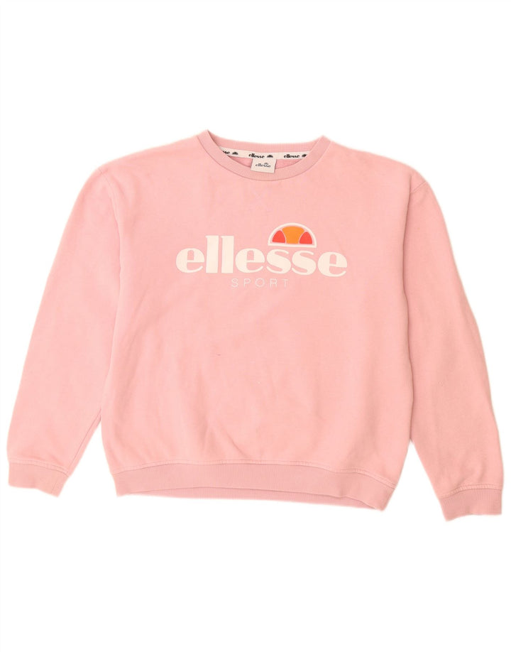 ELLESSE Damen Grafik-Sweatshirt-Pullover UK 12 Mittelrosa Baumwolle
