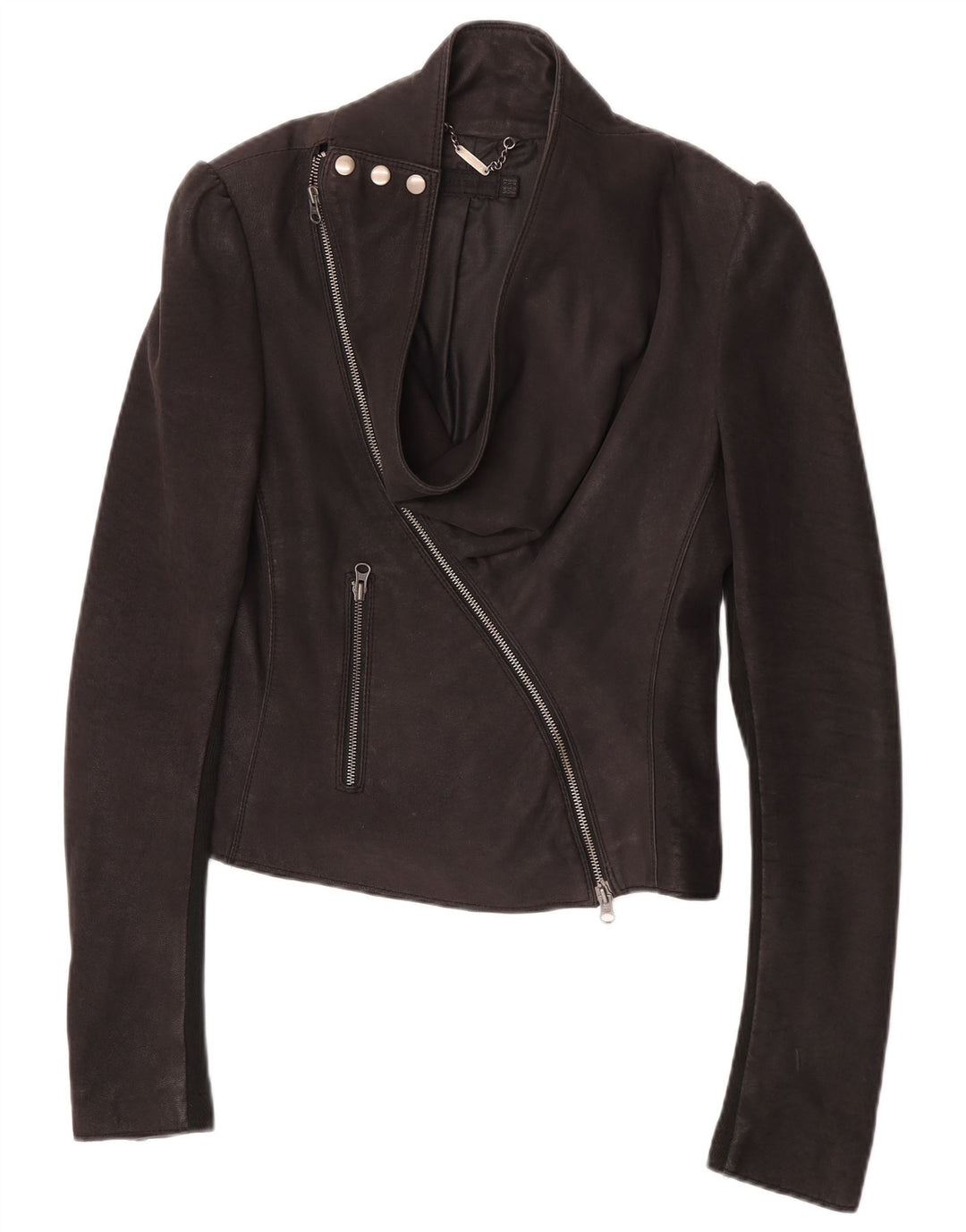 All Saints Damen Leder-Racer-Jacke UK 12 Mittelschwarzes Leder