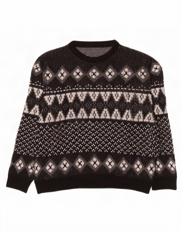 Vintage Herren Pullover mit Rundhalsausschnitt IT 52/54 Large Black Fair Isle