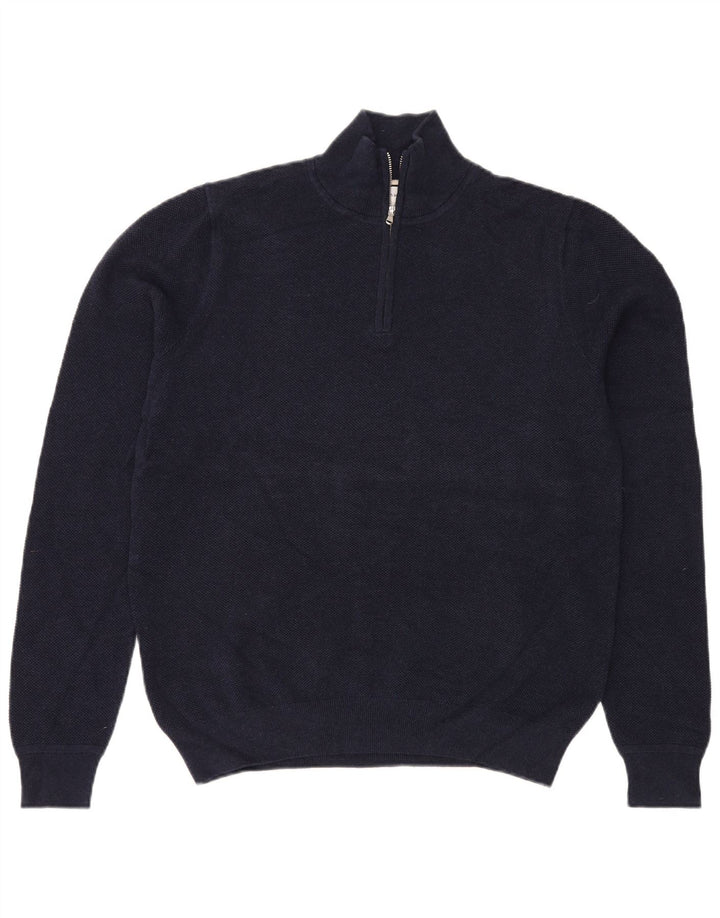 John Lewis Herren-Pullover mit Reißverschluss am Hals, große marineblaue Baumwolle
