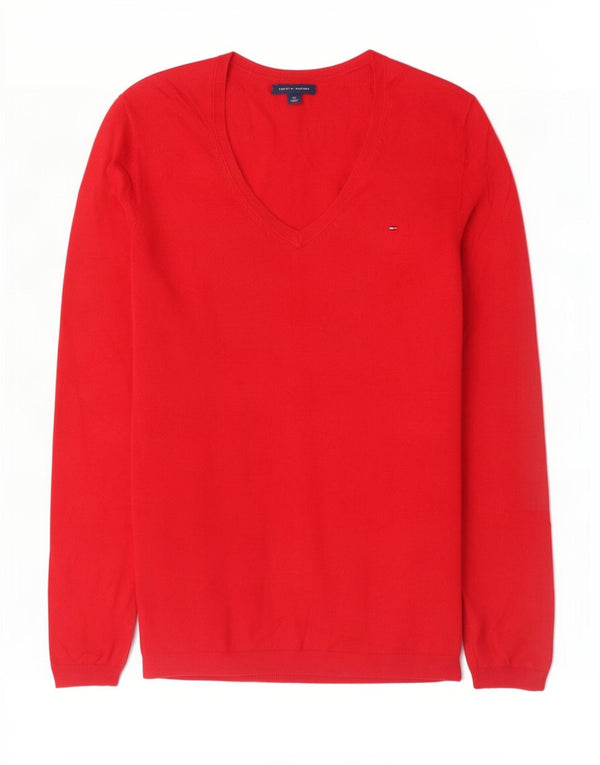Tommy Hilfiger Damen-Pullover mit V-Ausschnitt, Gr. 10, Größe S, rot, Baumwolle