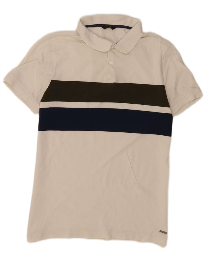 Massimo Dutti Herren-Poloshirt, groß, Weiß, Farbblock