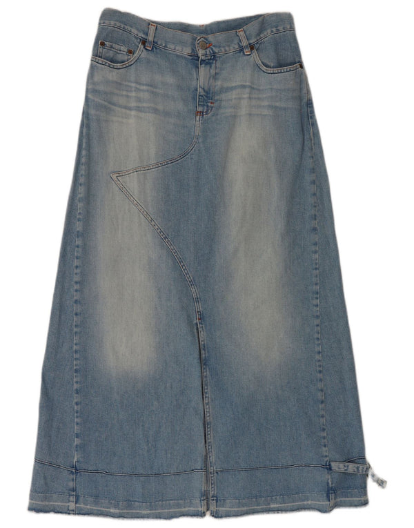 Benetton Damen-Jeansrock mit hoher Taille, Größe 44, mittelgroß, W34, blaue Baumwolle