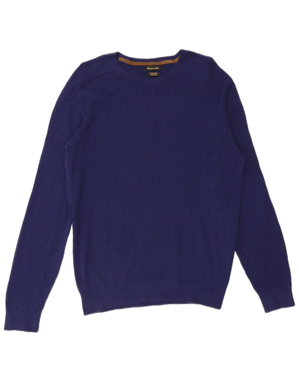 Massimo Dutti Mens Crew Neck Jumper Sweater Large Blue Cotton