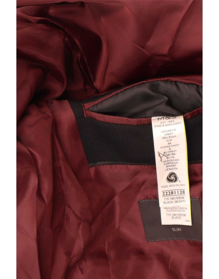 Marks & Spencer Herren-Slim-Blazer mit 2 Knöpfen, Gr. 36, Größe S, schwarze Wolle