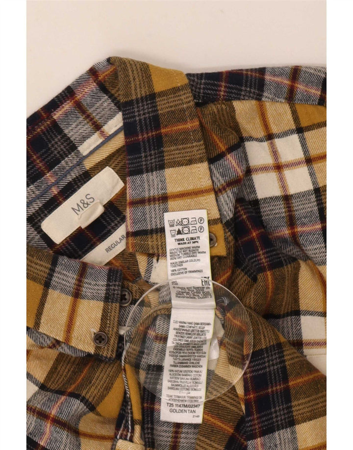 Marks & Spencer Herren-Flanellhemd mit normaler Passform, mittelgelb karierte Baumwolle