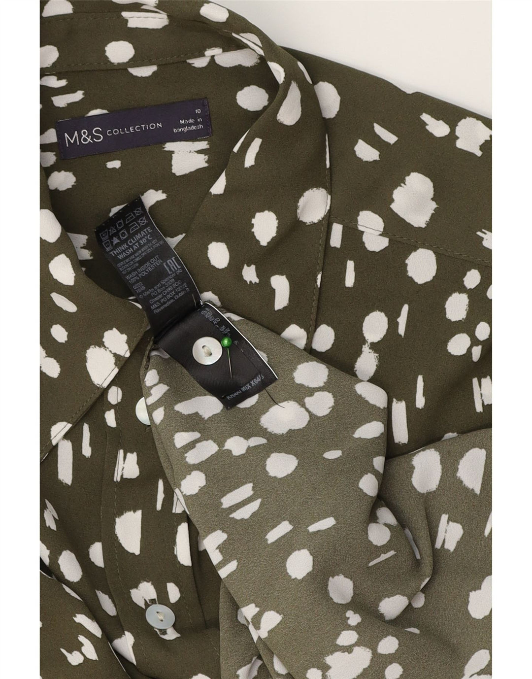 Marks & Spencer Damen-Oversize-Hemd, UK 10, Small, Khaki, geflecktes Polyester