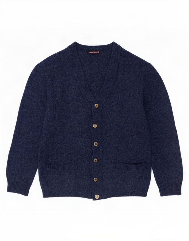Vintage Herren Cardigan Pullover Medium Marineblau Schurwolle
