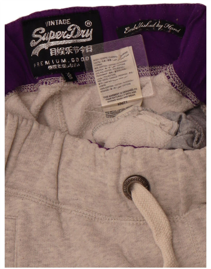SUPERDRY Damen-Trainingshose mit Grafik, Jogginghose, UK 4 XS, graue Baumwolle