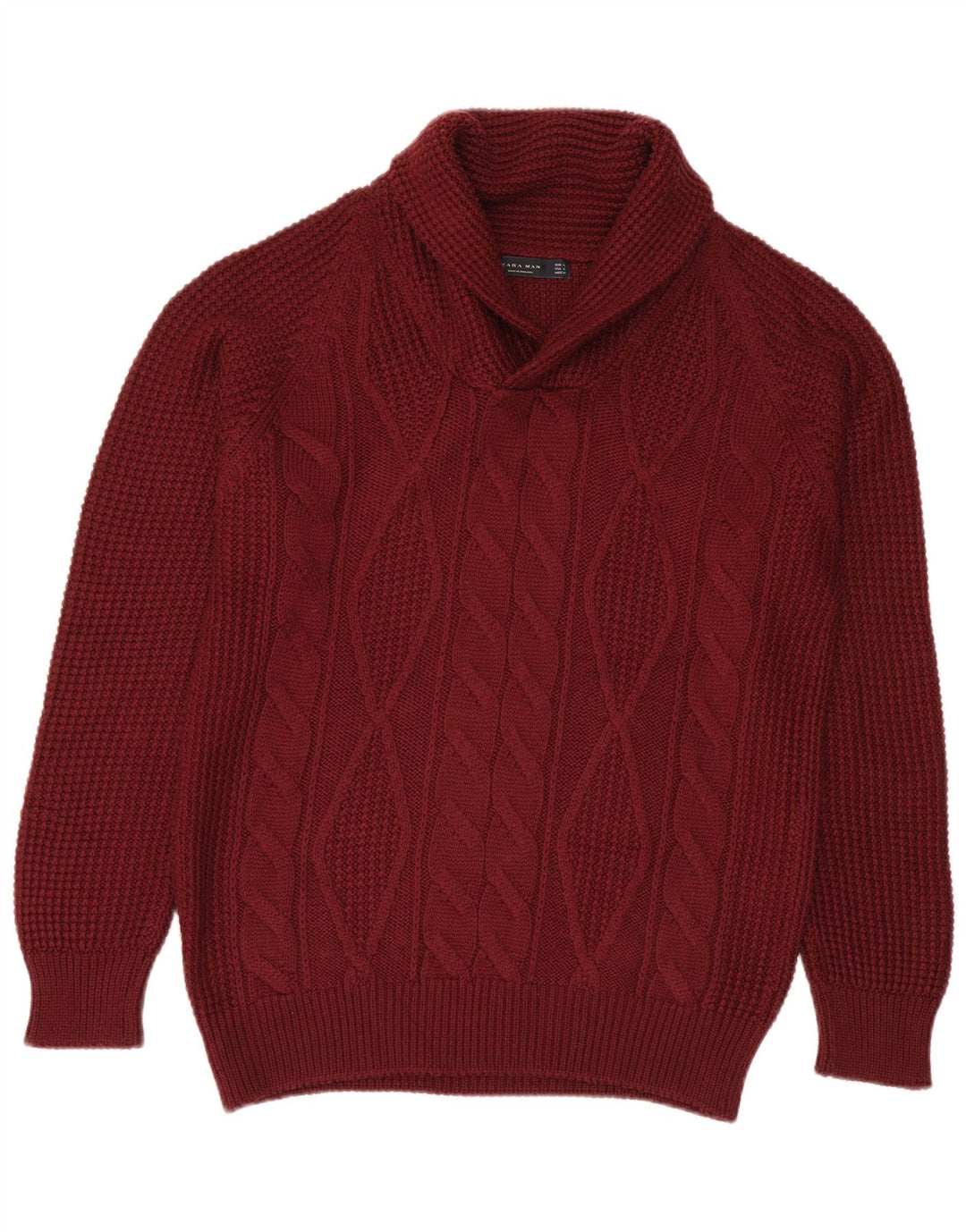 Zara Herren-Pullover mit Schalkragen, großes Kastanienbraun, Acryl