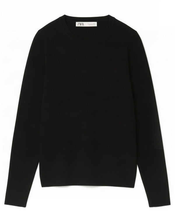 Zara Damen Crop Top Langarm UK 14 Große schwarze Viskose