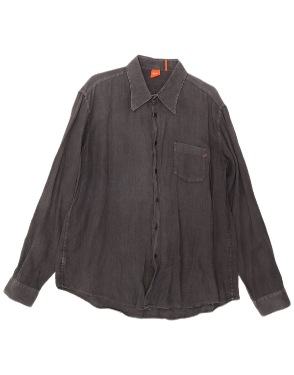 Hugo Boss Herrenhemd XL Graues Leinen