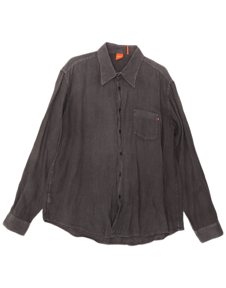 Hugo Boss Herrenhemd XL Graues Leinen