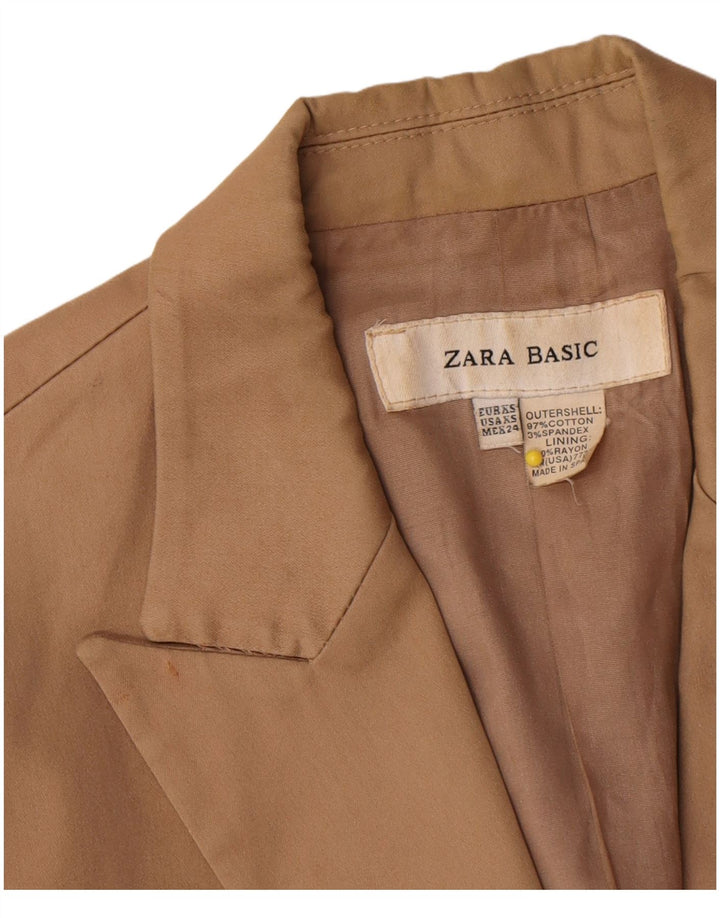 Zara Damen 1-Knopf-Blazerjacke UK 6 XS Braune Baumwolle