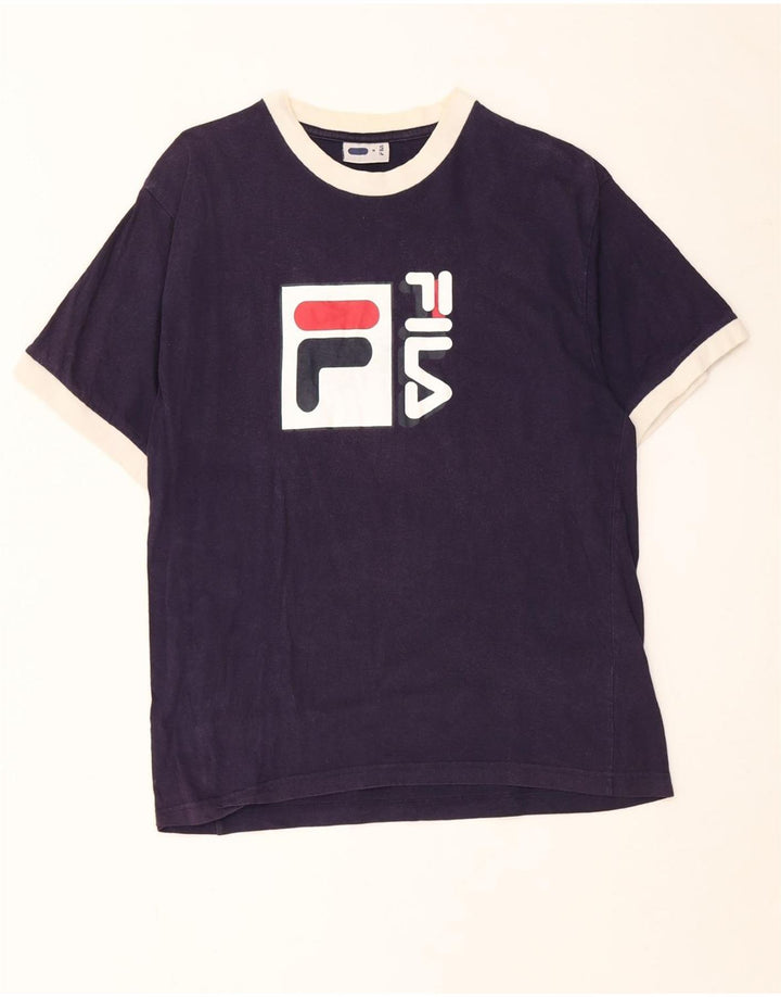 FILA Herren-Grafik-T-Shirt-Oberteil aus mittelblauer Baumwolle in Marineblau