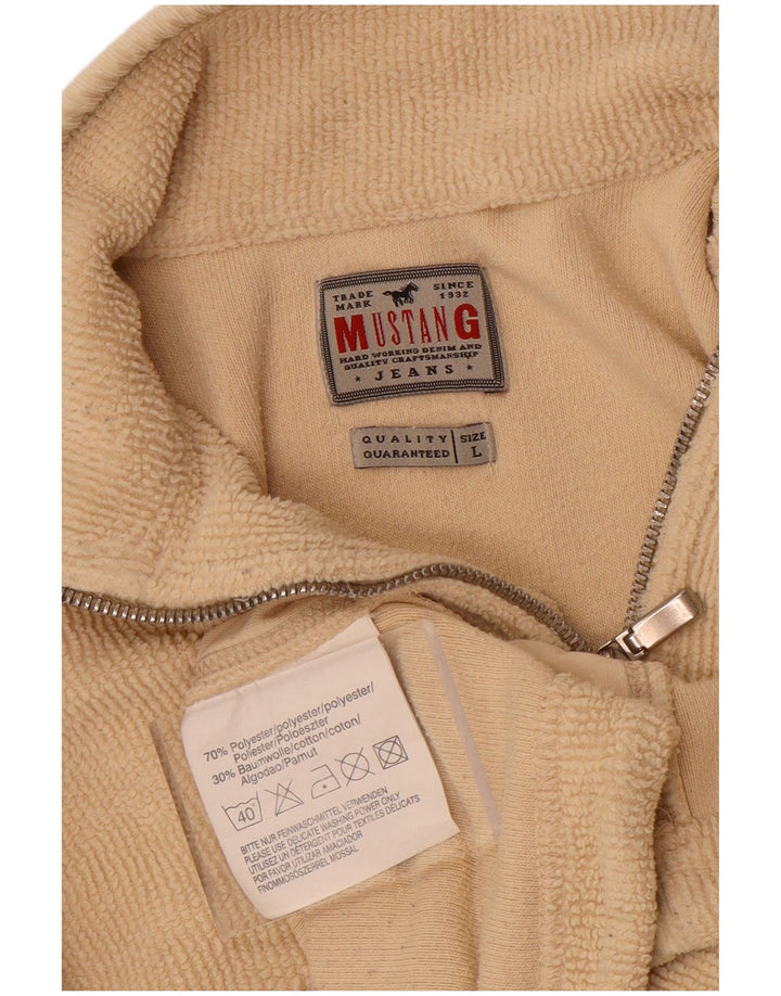 Mustang Herren-Fleecepullover mit Reißverschluss am Hals, großes beiges Farbblock-Polyester