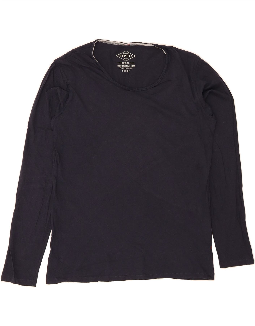 REPLAY Womens Top Long Sleeve UK 16 Large Navy Blue Cotton Vintage Replay and Second-Hand Replay from Messina Hembry 