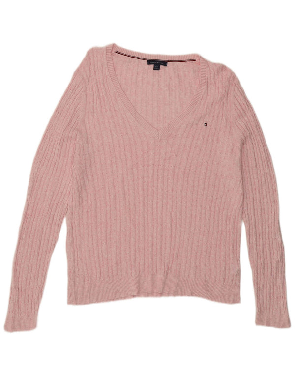 Tommy Hilfiger Damen-Pullover mit V-Ausschnitt, Gr. 16, Größe L, Rosa, Baumwolle