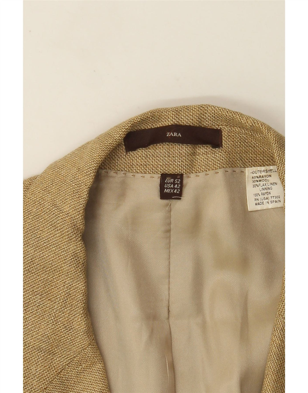 ZARA Herren-Blazer mit 3 Knöpfen, EU 52, groß, beige, Viskose
