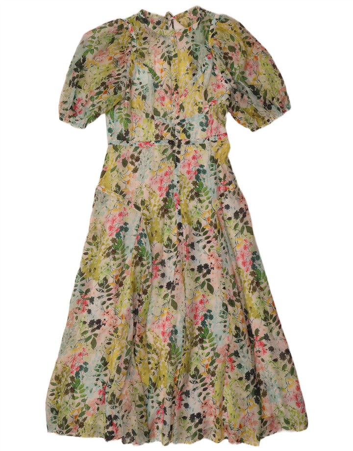 Ted Baker Damen-Maxikleid, Größe 3, mittelgrünes Blumen-Lyocell