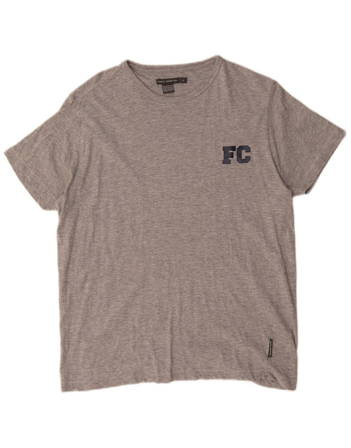 French Connection Herren-T-Shirt-Oberteil XL aus grau gefleckter Baumwolle